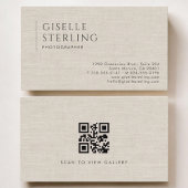 Photographer Luxury Neutral Linen QR Code 名刺