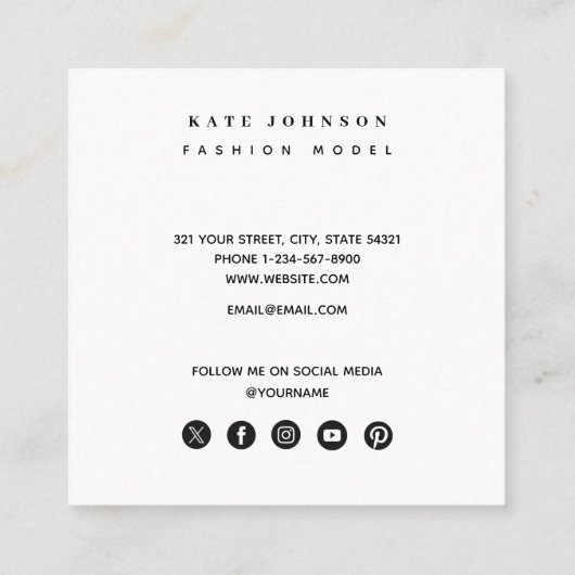 Photographer Model Photos QR Code Social Media スクエア名刺 (裏面)