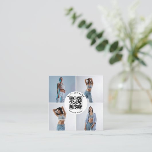 Photographer Model Photos QR Code Social Media スクエア名刺 (スタンド正面)