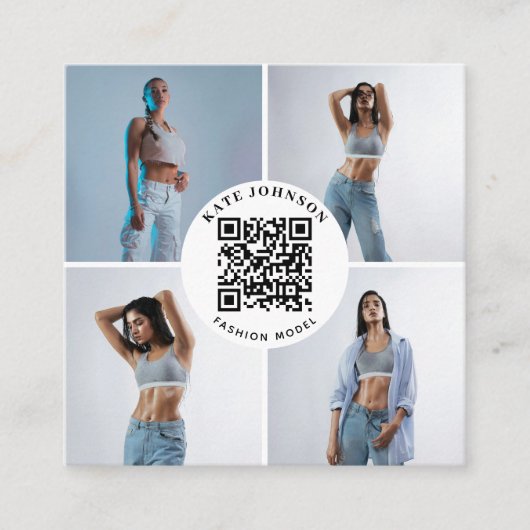 Photographer Model Photos QR Code Social Media スクエア名刺 (正面)