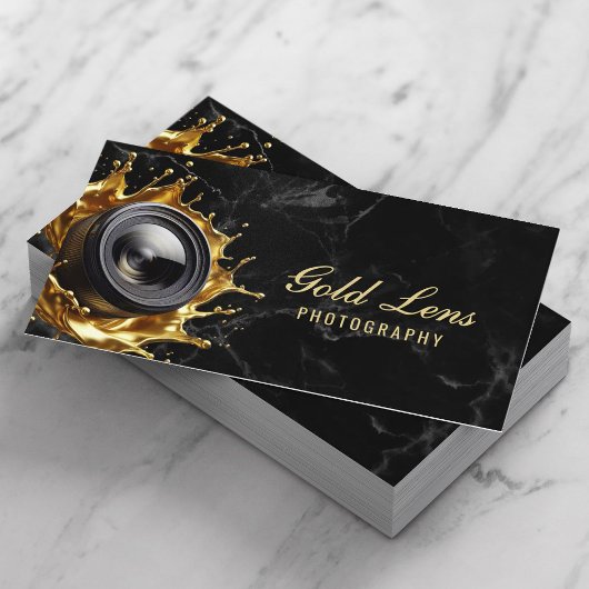 Photographer Trendy Marble Gold Lens Photography 名刺