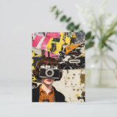 Photographer Woman Grunge Mixed Media Collage  ポストカード (スタンド正面)