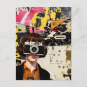 Photographer Woman Grunge Mixed Media Collage  ポストカード (正面)