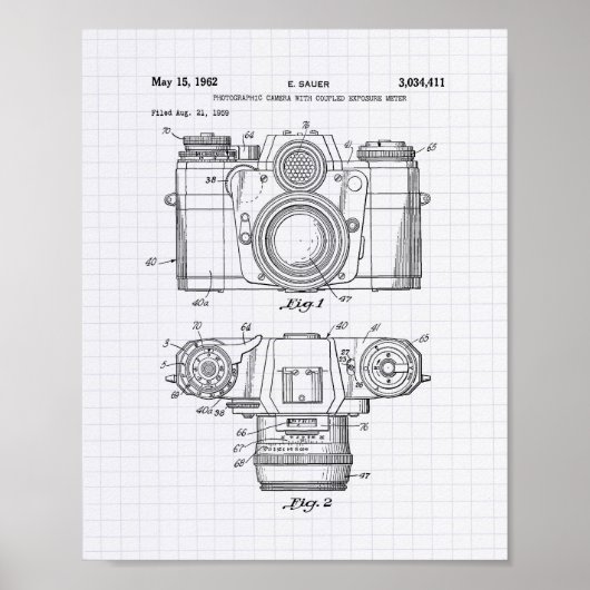 Photographic Camera 1959 Patent Art - Lined Peper ポスター (正面)