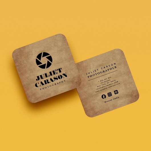 Photography Camera Lens Logo bold Typography スクエア名刺