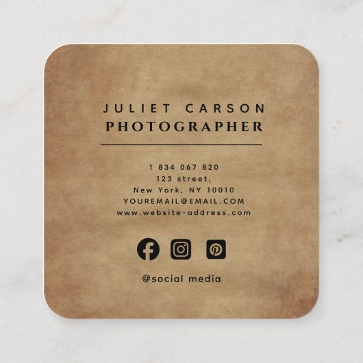 Photography Camera Lens Logo bold Typography  スクエア名刺 (裏面)