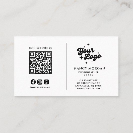 Photography Elegant Script Photo QR Code Logo 名刺 (裏面)