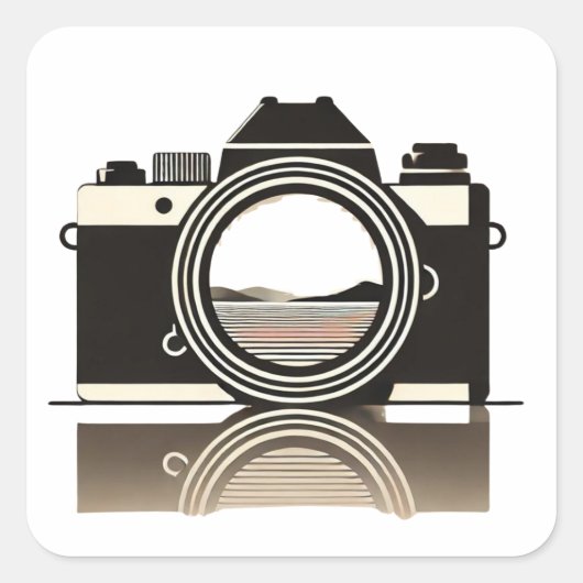 Photography Minimalist Camera with Landscape Refle スクエアシール (正面)