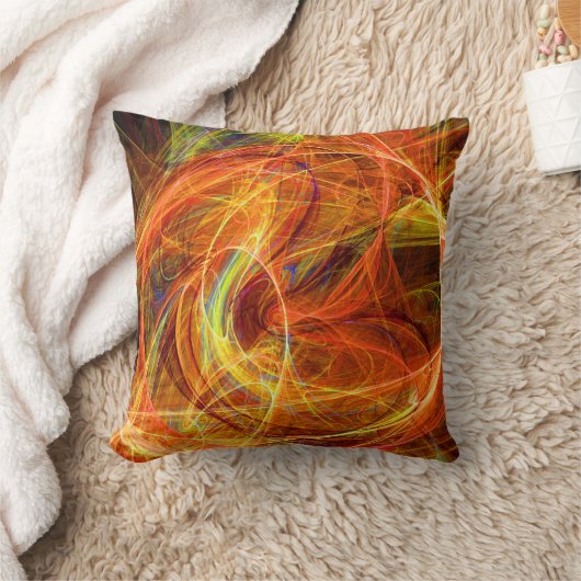PHOTON熱狂する抽象芸術イエローオレンジのフラクタル渦巻き クッション (ブランケット)