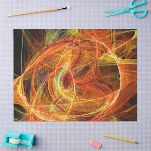 PHOTON熱狂する抽象芸術イエローオレンジのフラクタル渦巻き 薄葉紙 (クラフト)