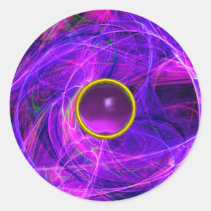 PHOTON 熱狂する Purple Gemstone Blue Fractals,旋回 ラウンドシール