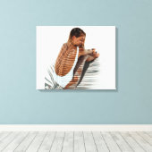 Photoof Girl atビーチPalm Leaf Shadow キャンバスプリント (インサイチュ (ウッドフロア))