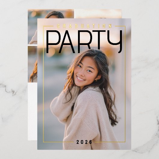 PhotoPop Chic Graduation Party 箔招待状 (正面/裏面)