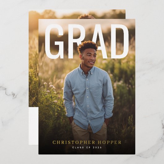 PhotoPop Contemporary Graduation Party 箔招待状 (正面/裏面)