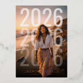 PhotoPop Minimal Year Overlay Graduation 箔招待状 (正面)