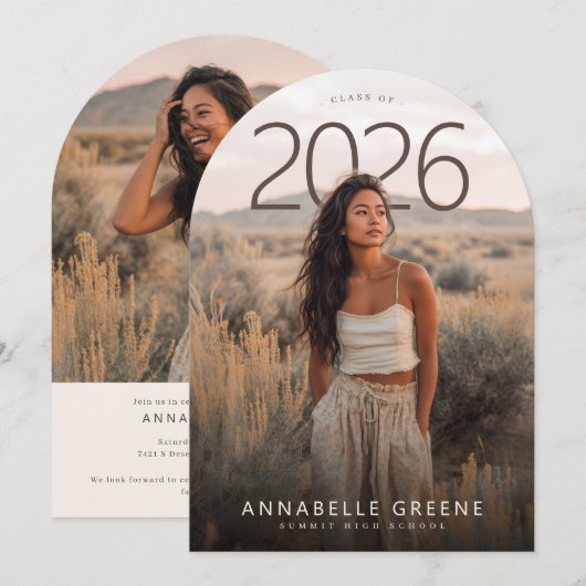 PhotoPop Modern Arch Photo Graduation Party 招待状 (正面/裏面)