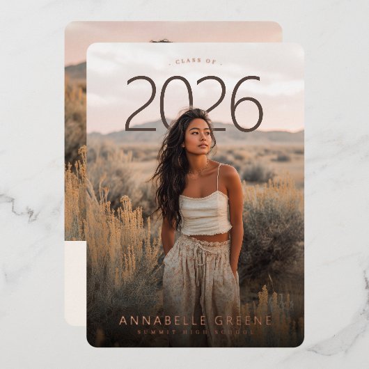 PhotoPop Modern Arch Photo Graduation Party 箔招待状 (正面/裏面)