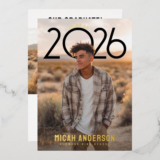 PhotoPop Modern Graduation  箔招待状 (正面/裏面)