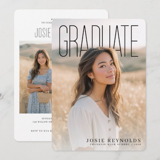 PhotoPop Modern Photo Collage Graduation Party 招待状 (正面/裏面)