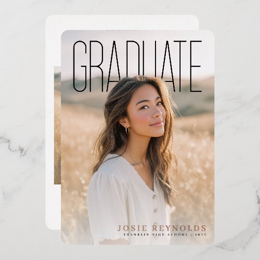 PhotoPop Modern Photo Collage Graduation Party 箔招待状 (正面/裏面)