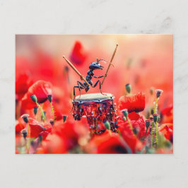 Photorealistic Ant Playing Drums in a Poppy Field ポストカード