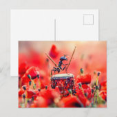 Photorealistic Ant Playing Drums in a Poppy Field ポストカード (正面/裏面)