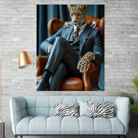 Photorealistic Bossy Leopard Digital Art Poster ポスター