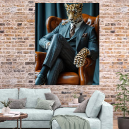 Photorealistic Bossy Leopard Digital Art Poster ポスター