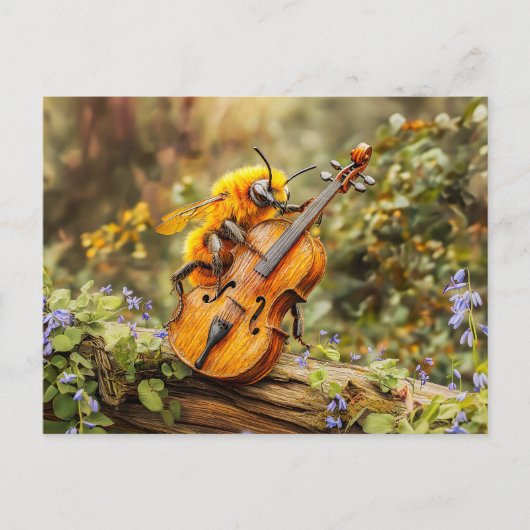Photorealistic Bumblebee Playing Double Bass  ポストカード (正面)