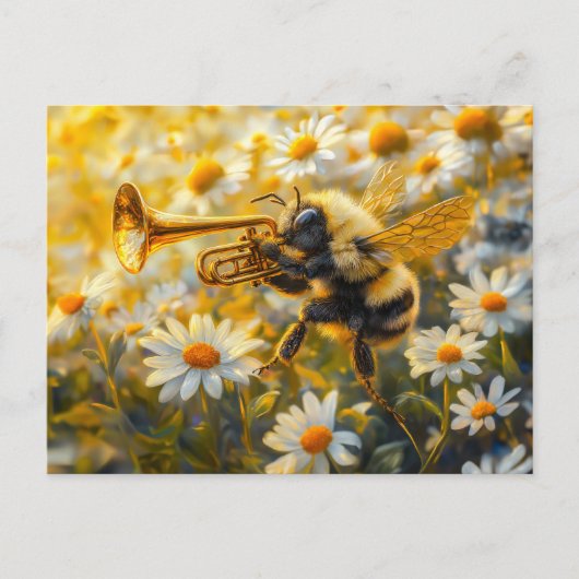 Photorealistic Bumblebee Playing Trumpet in Front  ポストカード (正面)