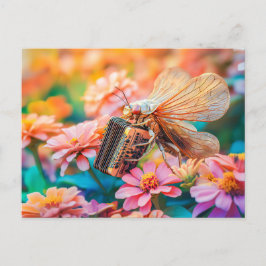 Photorealistic Cicada Playing Accordion inZinnia ポストカード