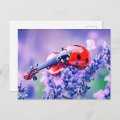 Photorealistic Ladybug Playing Violin on Lavender ポストカード (正面/裏面)