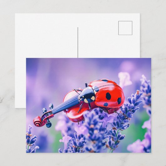 Photorealistic Ladybug Playing Violin on Lavender ポストカード (正面/裏面)