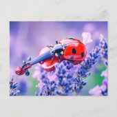 Photorealistic Ladybug Playing Violin on Lavender ポストカード (正面)