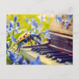 Photorealistic Oil Beetle Playing Piano Among Blue ポストカード