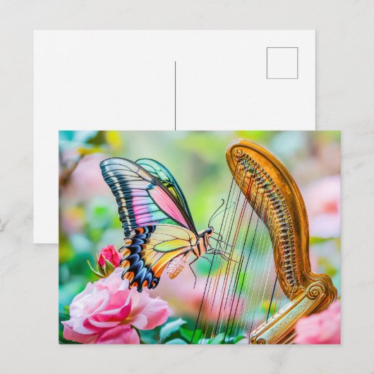 Photorealistic Swallowtail Butterfly Playing Harp  ポストカード (正面/裏面)