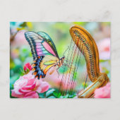 Photorealistic Swallowtail Butterfly Playing Harp  ポストカード (正面)