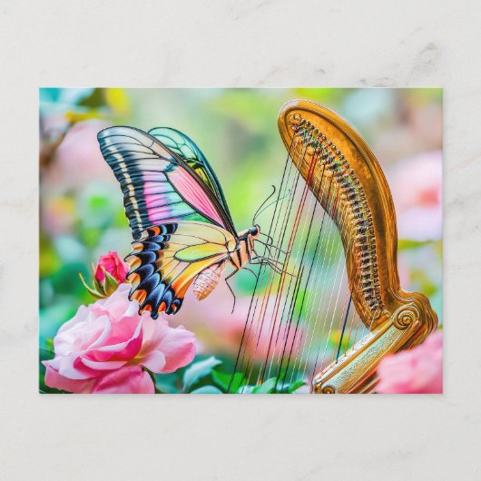 Photorealistic Swallowtail Butterfly Playing Harp  ポストカード (正面)