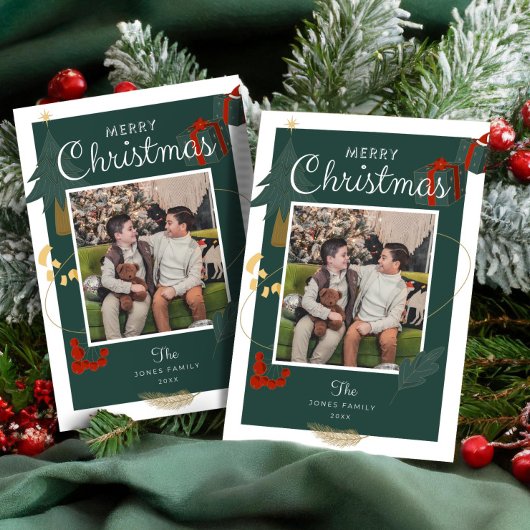 Photos Christmas Family Magic Green Red Holiday シーズンカード