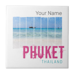 Phuket Thailand Vintage Beach Panorama Souvenir タイル