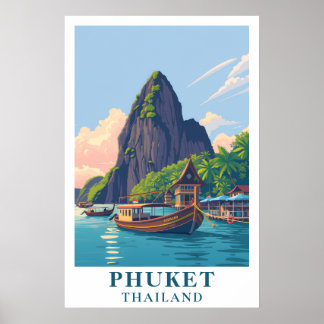 Phuket Thailand Vintage Tropical Island Travel Art ポスター