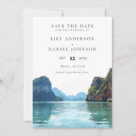 Phuket Thailand Watercolor Destination Wedding セーブザデート