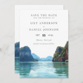 Phuket Thailand Watercolor Destination Wedding セーブザデート (正面/裏面)