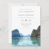 Phuket Thailand Watercolor QR Code Wedding 招待状 (正面)