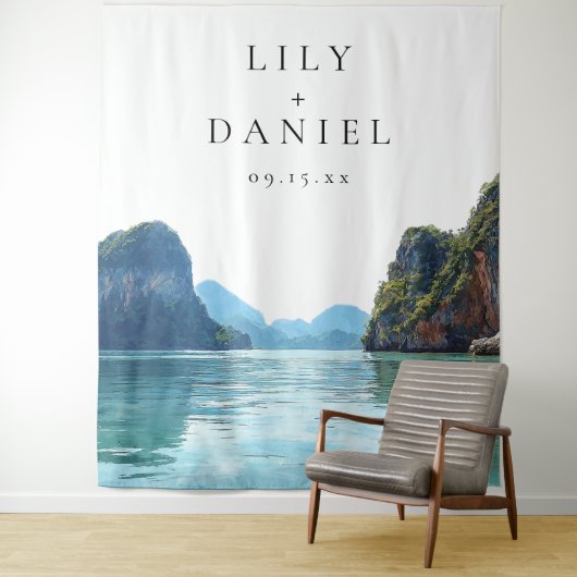 Phuket Tropical Wedding Photo Backdrop タペストリー (インサイチュ)