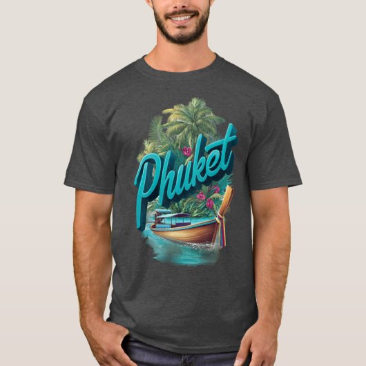 Phuketropicalhailand design with longtail boat fun tシャツ (正面)