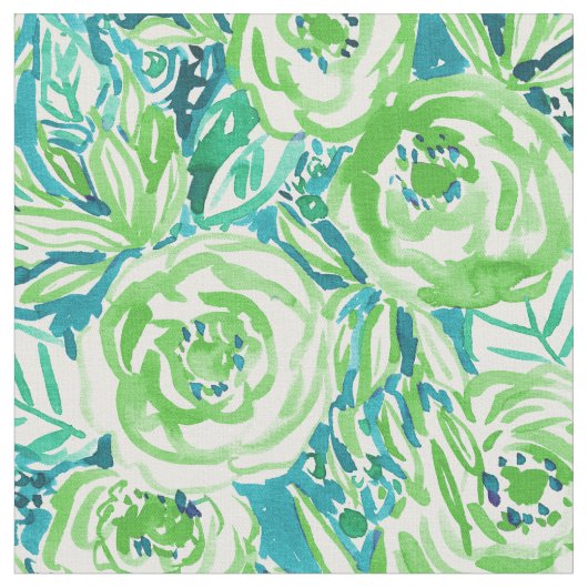 PHUNKY PHRESHの緑の水のBohoの花柄の水彩画 ファブリック (クローズアップ)