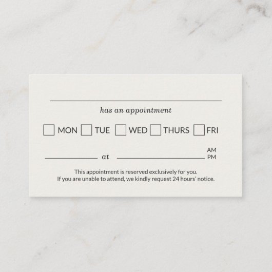 Physical Therapist Office Appointment Reminder 名刺 (裏面)