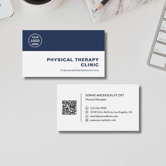 Physical Therapy Clinic Custom Logo QR Code 名刺