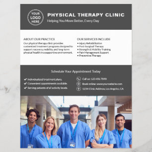 Physical Therapy Clinic Logo Photo QR グレー チラシ